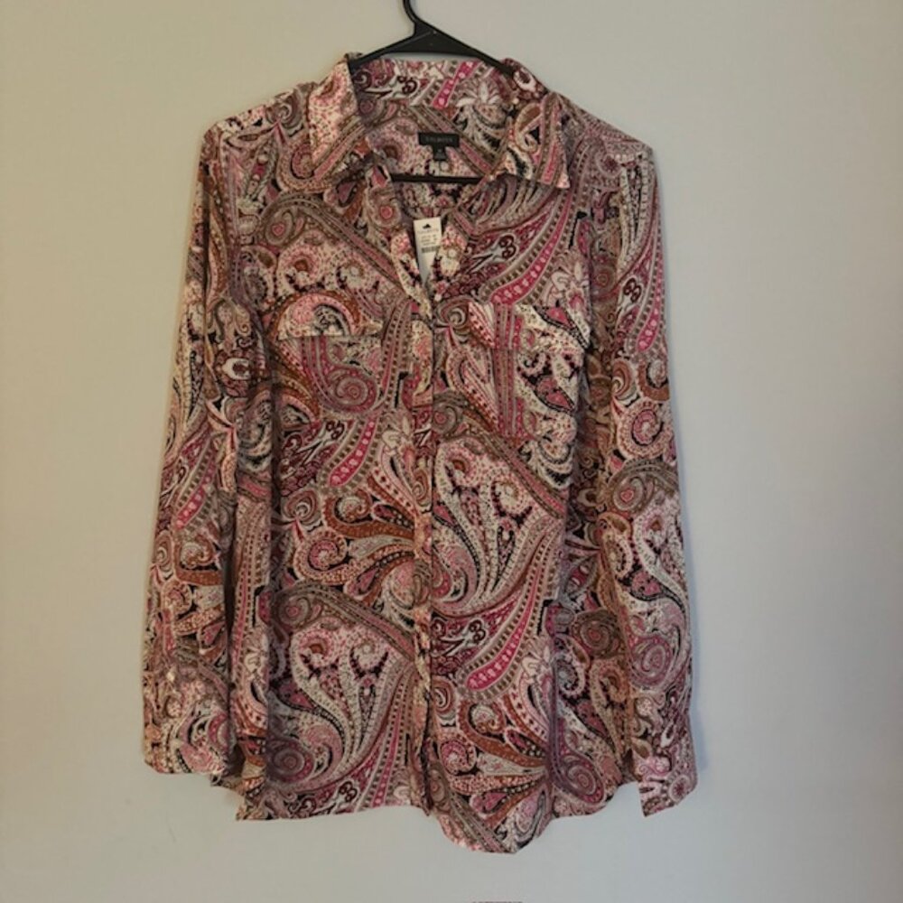 Talbots Pink Paisley Long Sleeve Blouse Size Medium NEW!!!!